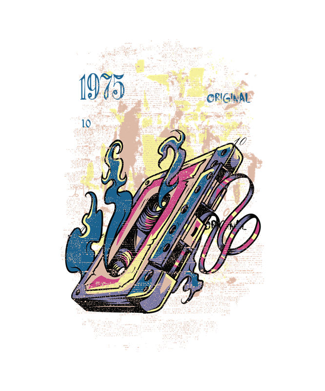 复古1975年风潮服装印花裁片设计