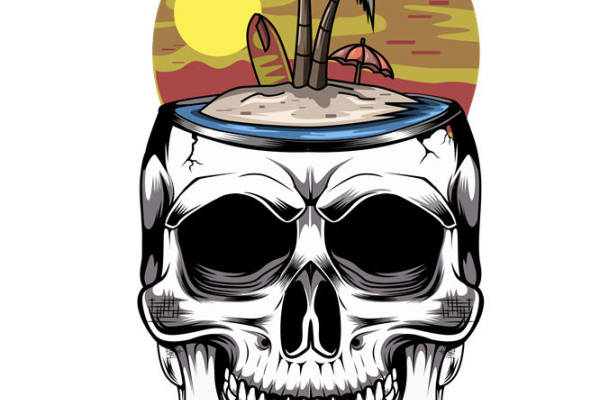 热带风情骷髅头图案：服装印花裁片设计灵感