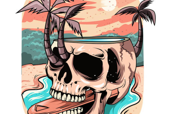 热带风情骷髅头裁片印花，打造个性服装