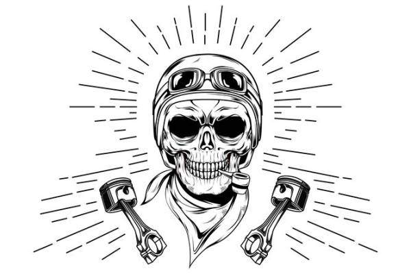 硬核机车风头骨印花图案，打造个性服装裁片