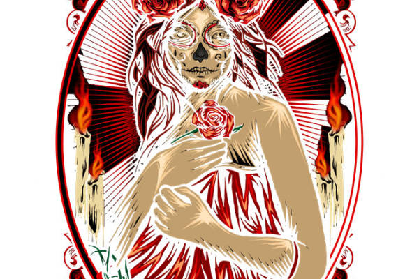 骷髅玫瑰花型服装印花设计素材