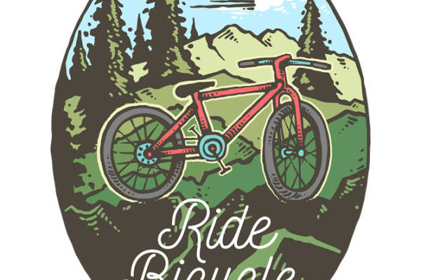 自然山景山地自行车图案服装印花裁片