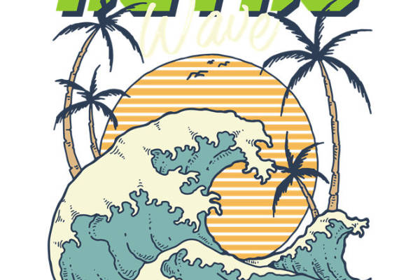 复古波浪棕榈树服装印花设计