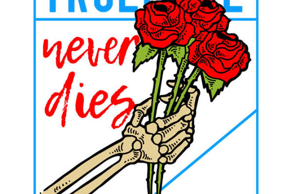 骷髅手捧玫瑰花型服装印花素材