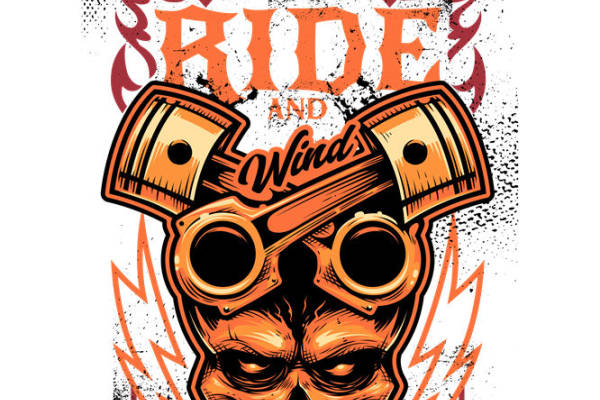 复古机车风头骨印花图案，适合服装裁片印花设计