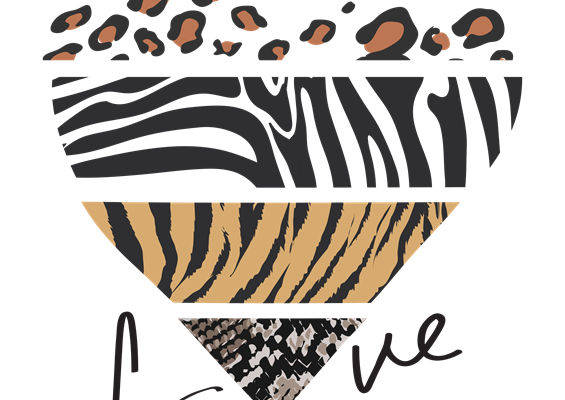 豹纹与斑马纹拼接心形图案服装印花裁片
