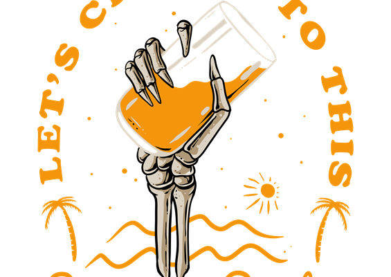 夏日派对骷髅手提啤酒杯印花图案，打造个性服装