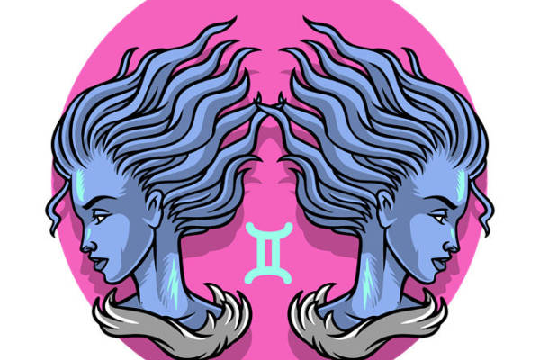 双面蓝发双头女性图案服装印花裁片