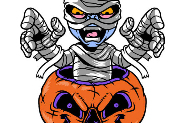 万圣节主题服装印花素材：恐怖木乃伊南瓜灯