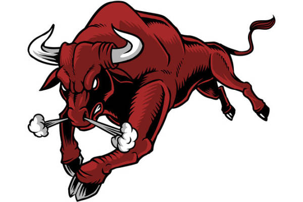 红色公牛图案裁片印花，时尚潮流服装印花素材