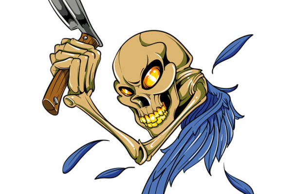 骷髅持刀图案裁片印花，恐怖风格服装印花素材