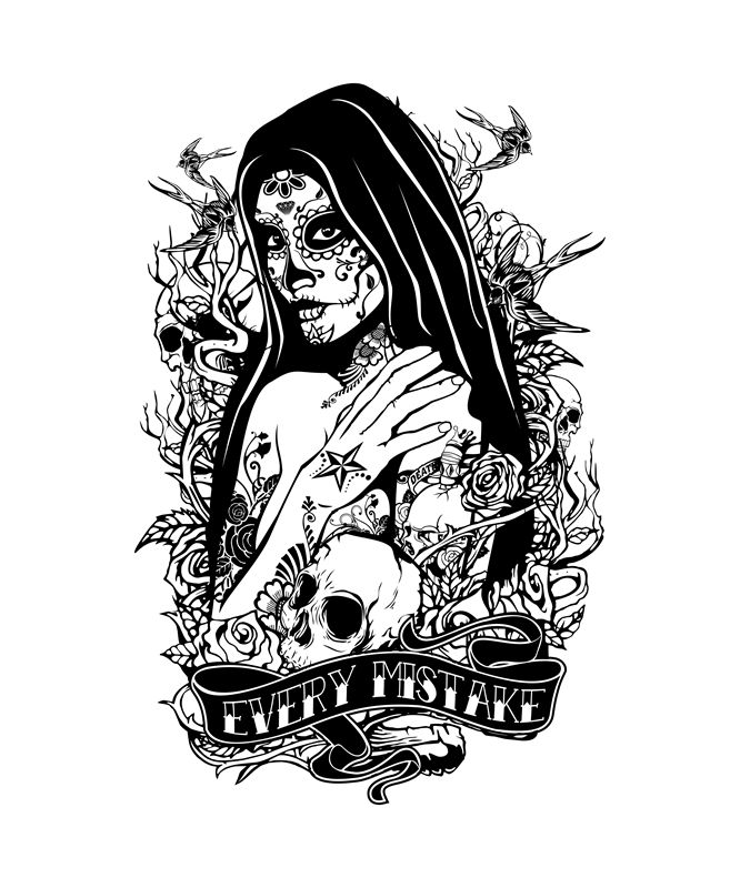 暗黑艺术风格服装印花设计：骷髅与死亡女神图案