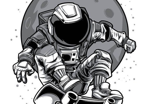 太空宇航员滑板印花裁片，创意服装印花设计