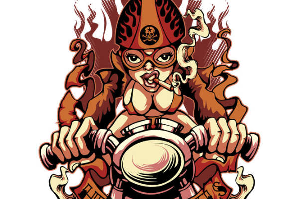 摇滚女郎火焰纹身图案服装印花裁片