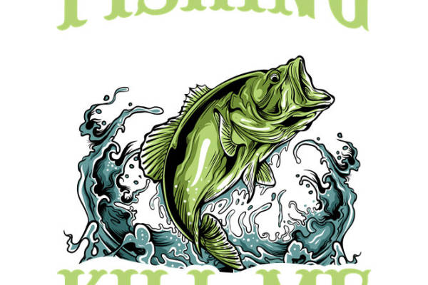 绿色大鱼跃出水面，适合服装印花的创意图案