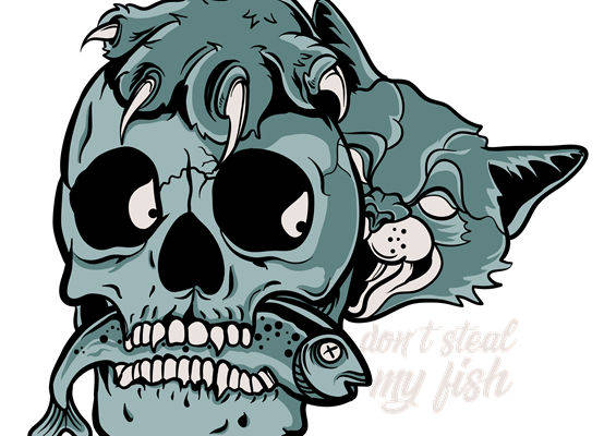 骷髅鱼头印花图案：时尚创意服装印花裁片