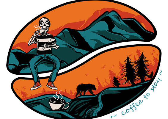 自然山景骷髅咖啡杯印花：服装印花新选择