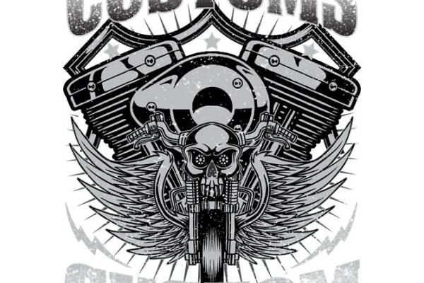 酷炫机车头骨图案裁片印花，打造个性服装