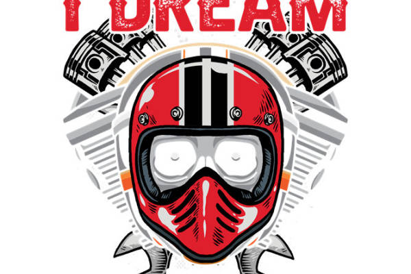 复古摩托车头盔图案服装印花裁片