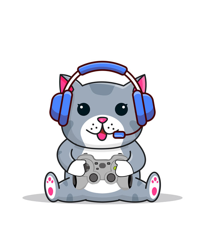 可爱卡通猫头耳机游戏场景服装印花裁片