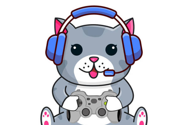 可爱卡通猫头耳机游戏场景服装印花裁片