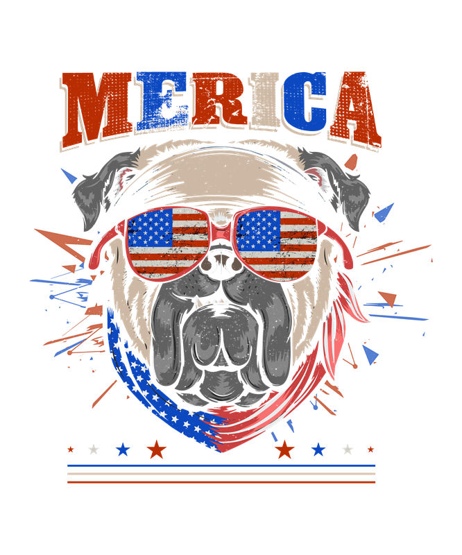 美国爱国风斗牛犬印花图案，适合服装裁片印花设计