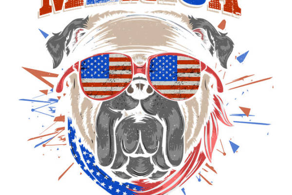 美国爱国风斗牛犬印花图案，适合服装裁片印花设计