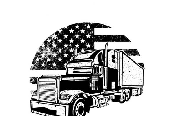 复古卡车与美国国旗图案的服装印花裁片