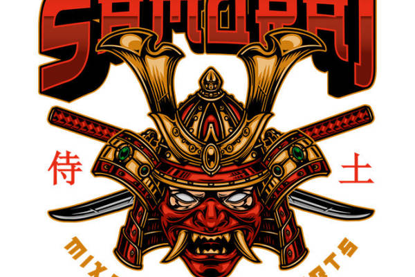 传统武士头盔图案裁片印花，打造独特个性服装