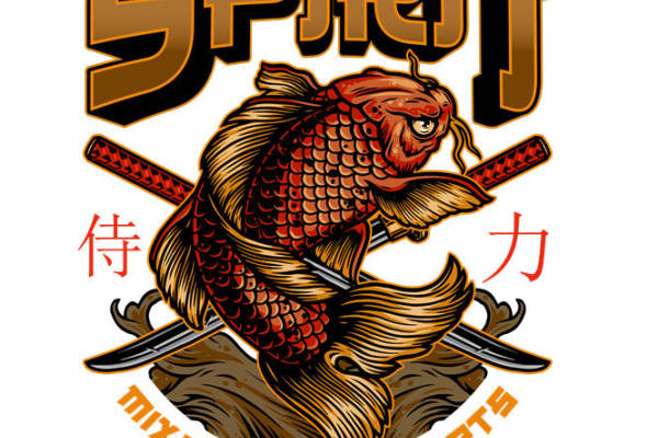 武术精神：金鱼剪刀图案服装印花裁片