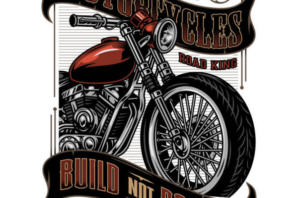 复古摩托车图案裁片印花，打造个性服装