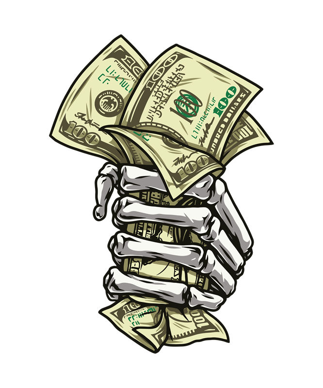 骷髅手抓美元图案：服装印花裁片设计灵感