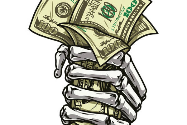 骷髅手抓美元图案:服装印花裁片设计灵感