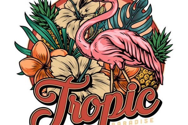 热带风情粉色火烈鸟服装印花设计