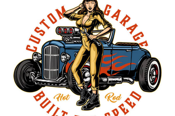 复古汽车女孩图案裁片印花，打造个性服装