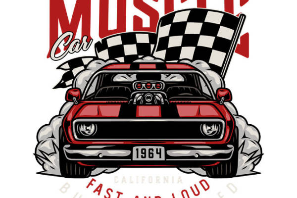 复古肌肉车图案服装印花裁片