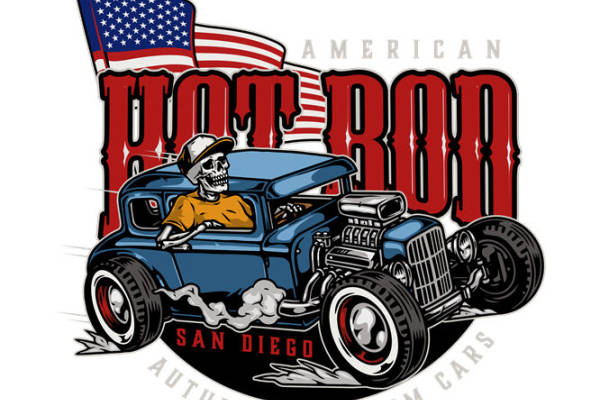 复古热棍车图案服装印花裁片