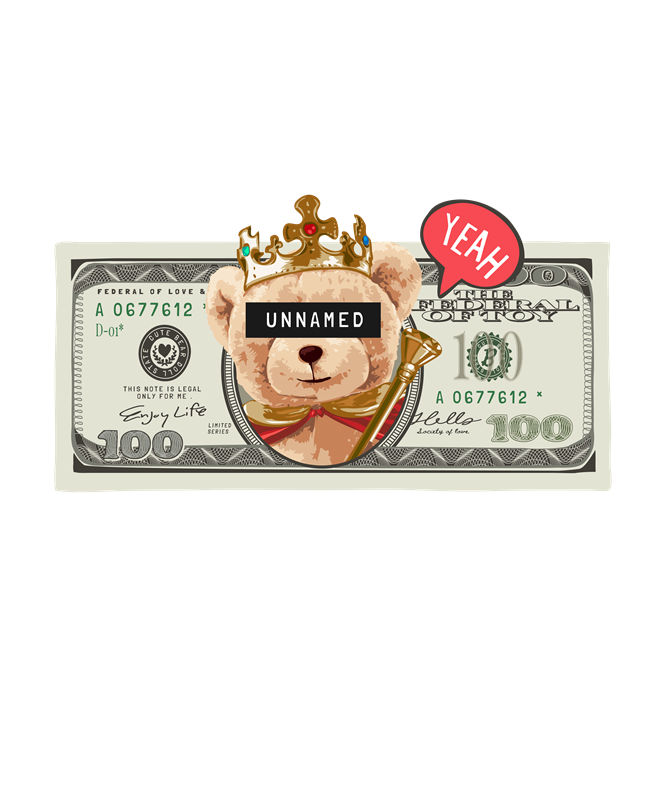 可爱熊王100元钞票印花图案：服装印花裁片新选择