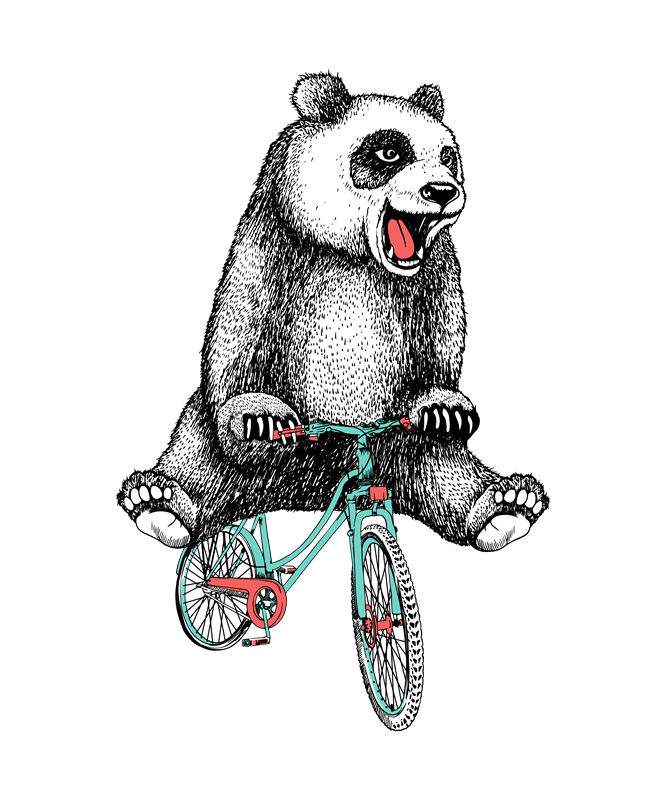 熊猫骑自行车：创意服装印花素材