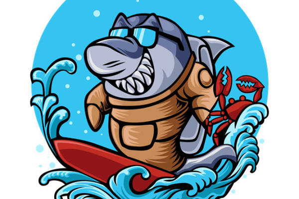 酷炫鲨鱼冲浪印花：适合夏季服装印花设计