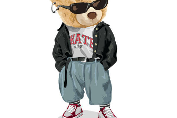 嘻哈风泰迪熊服装印花素材：潮流与创意的完美结合