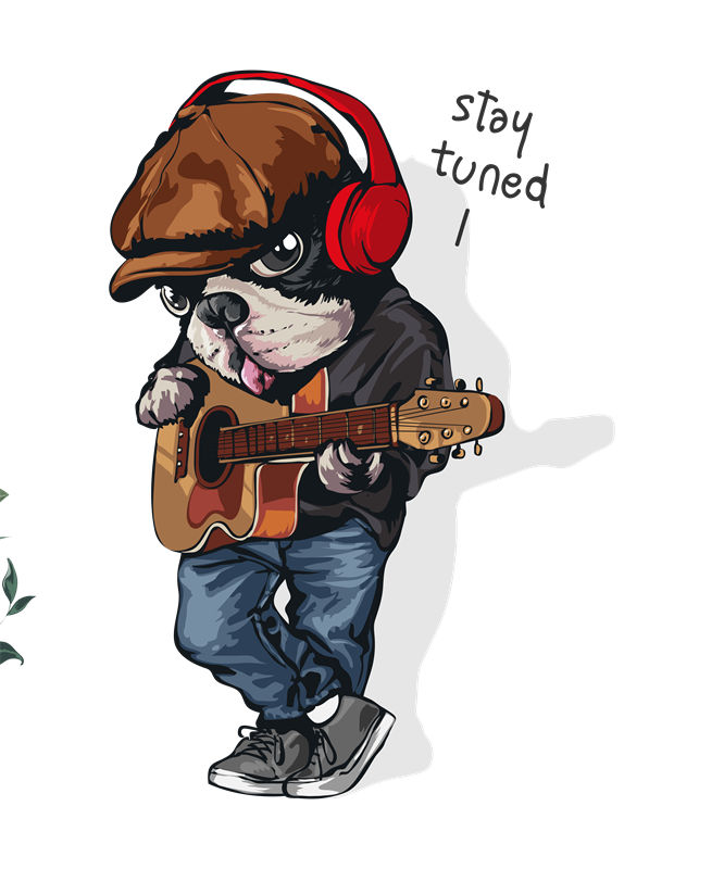 时尚潮流：音乐主题狗狗印花图案，打造个性服装