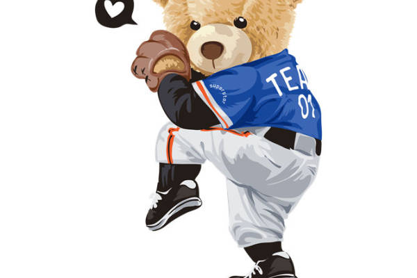 可爱棒球熊裁片印花：打造个性服装