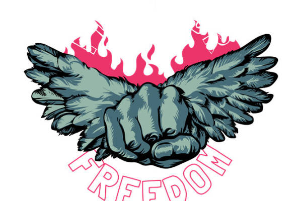 自由飞翔的翅膀与火焰纹样服装印花