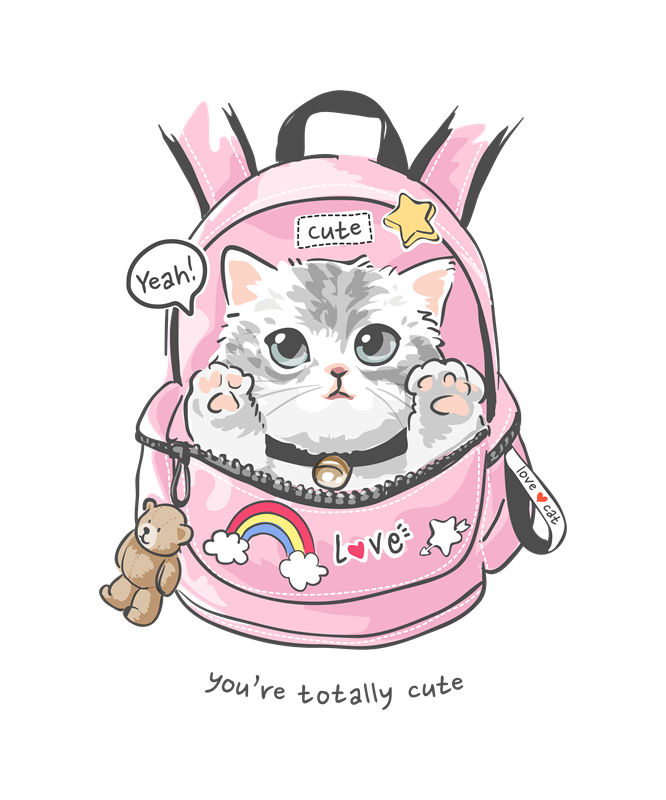 可爱猫咪背包印花：萌趣设计，轻松搭配服装印花