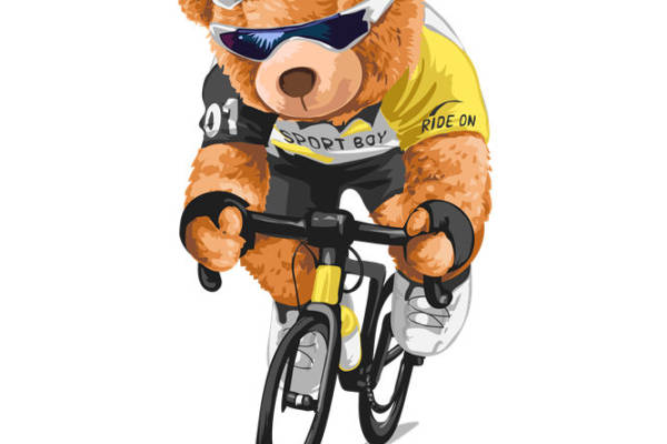 可爱熊骑车图案，时尚服装印花素材