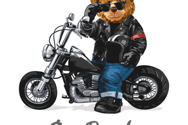 酷熊骑摩托服装印花图案裁片