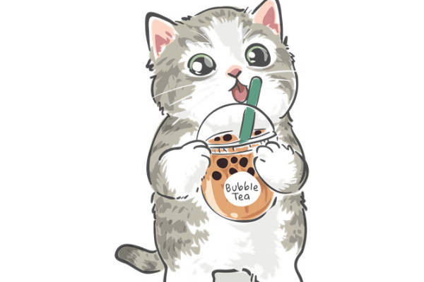 萌猫喝奶茶的裁片印花，可爱又实用的服装印花素材