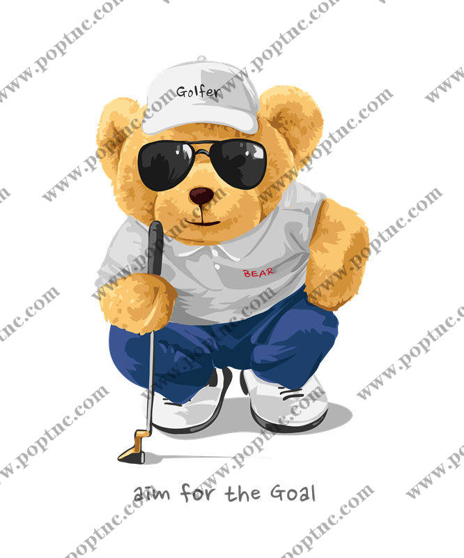 时尚高尔夫泰迪熊裁片印花,打造个性服装