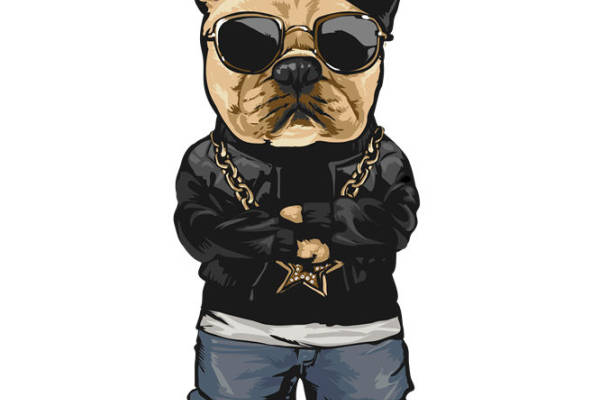 嘻哈风法斗犬印花图案：时尚潮流服装印花裁片